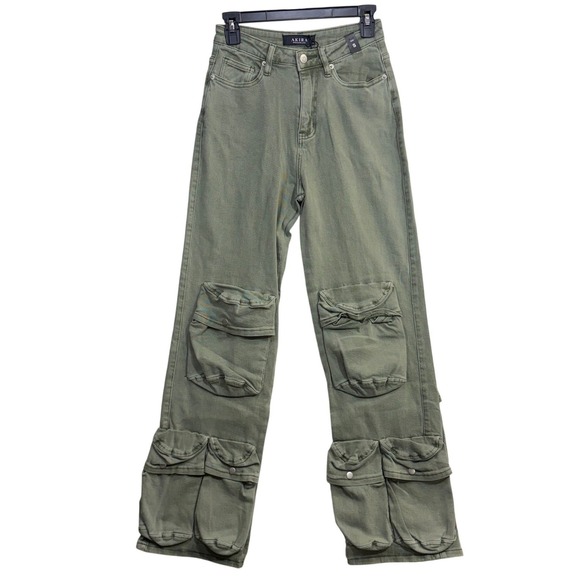 AKIRA Pants - NWT Akira S Green Utility Cargo‎ Pants Pockets Streetwear Y2K Grunge Cyberpunk